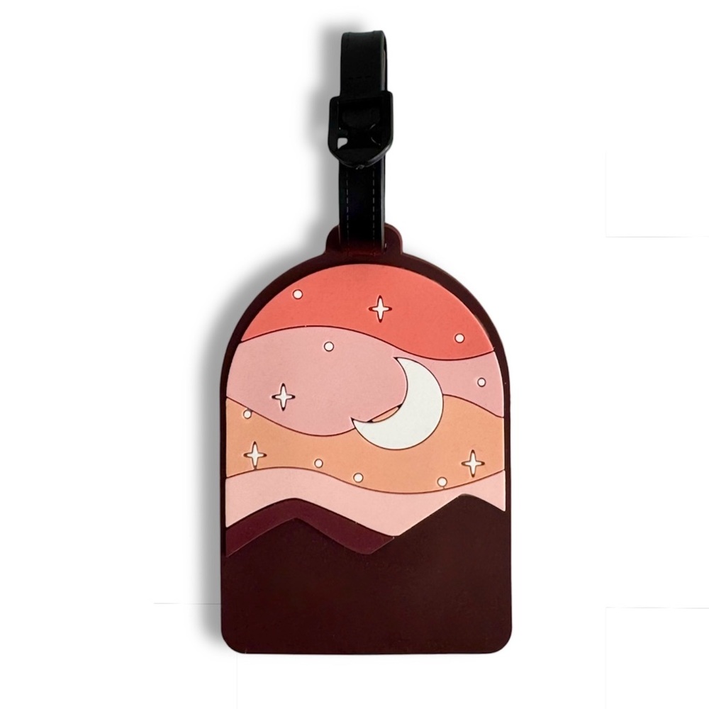 Stars and Moon Luggage Tag Arch Silicone Celestial Pink Orange NWOT